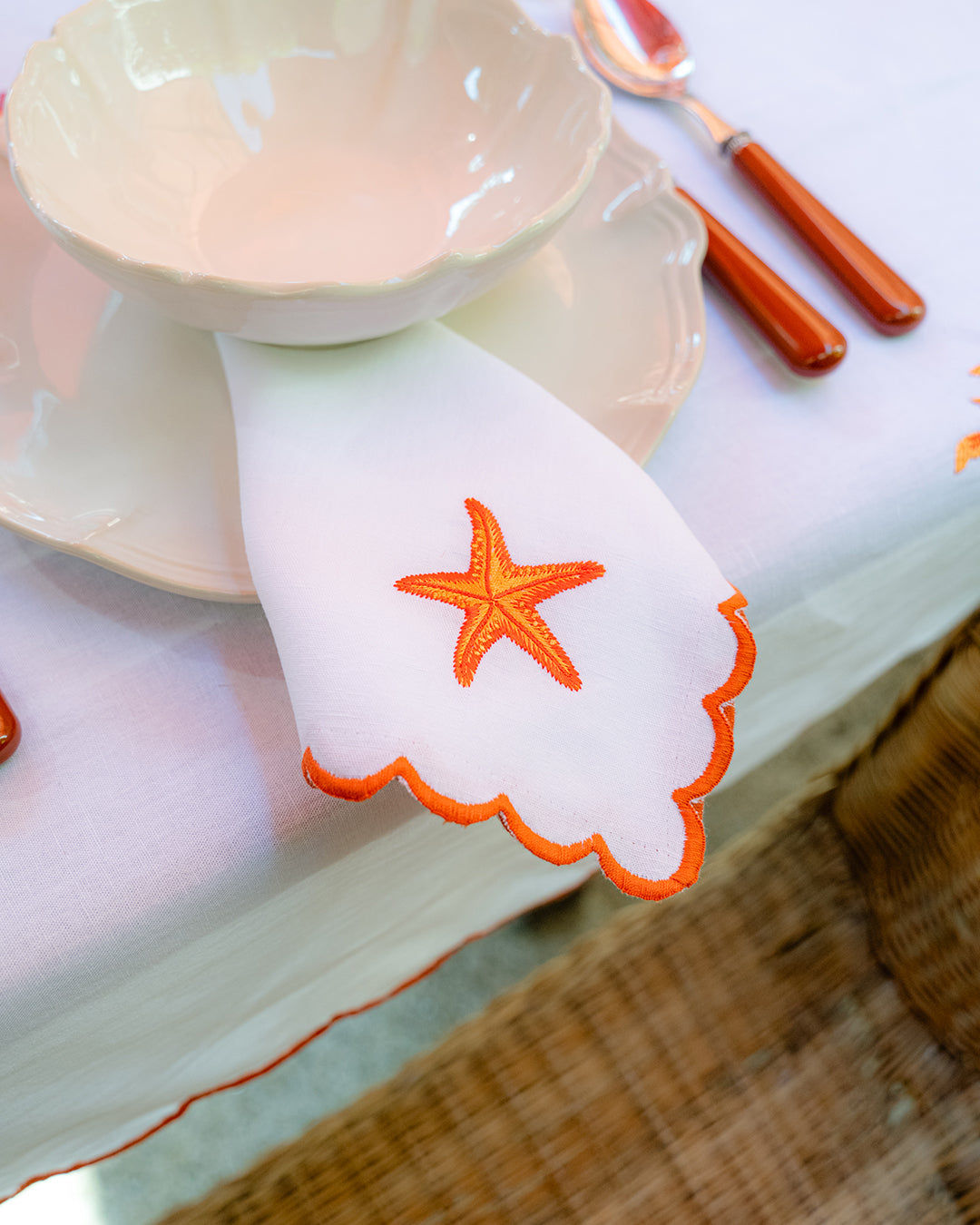 Orange Starfish Napkin with Picot Trim