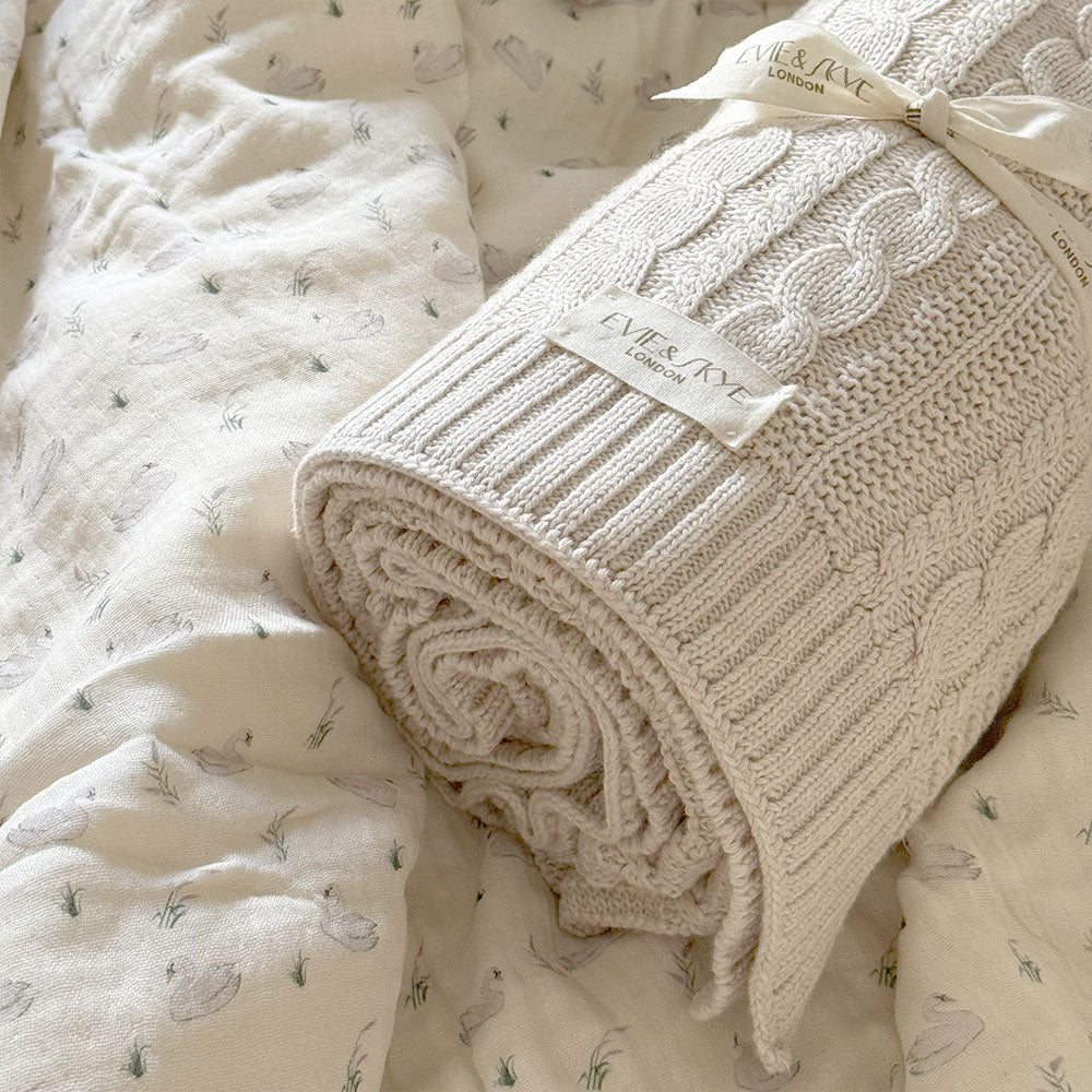 Soft Organic Knitted Cable Baby Blanket - Oat