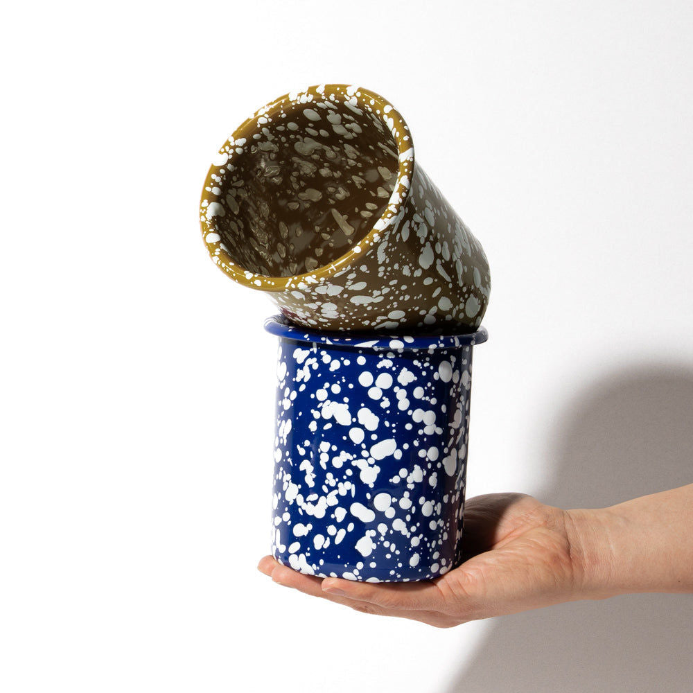 Splatter Enamel Utensil Pot - Blue/White
