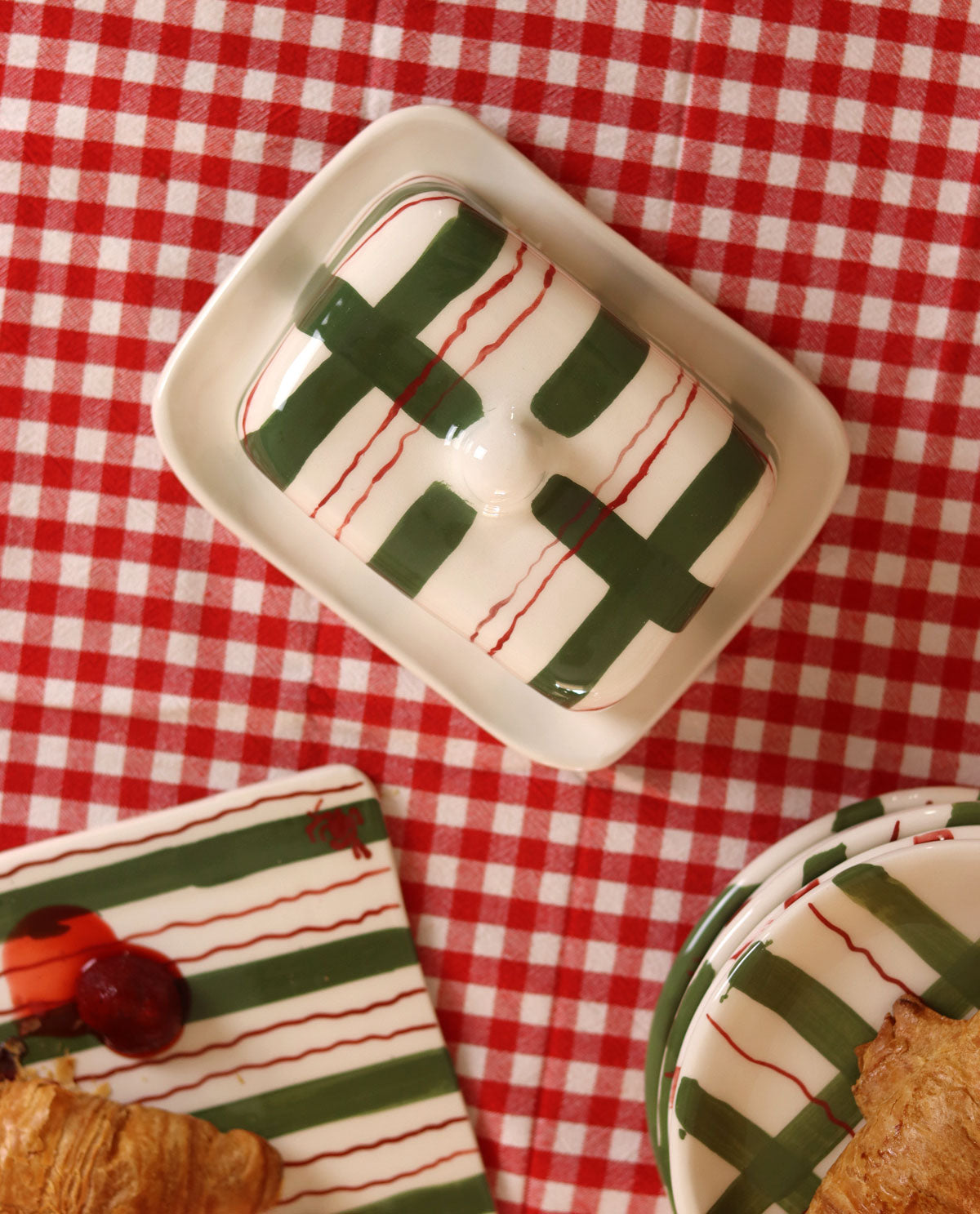 Plaid Ceramic Festive Butter Dish