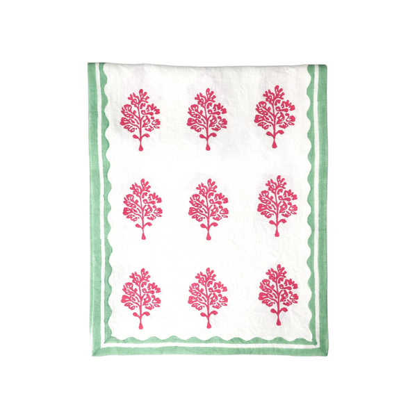 Sara - Pure Linen Hand-Printed Table Runner - Pink & Pastel Green