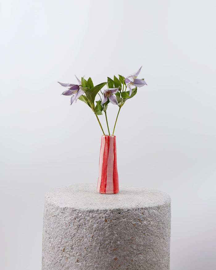 Red on Pink Stripes Stem Vase