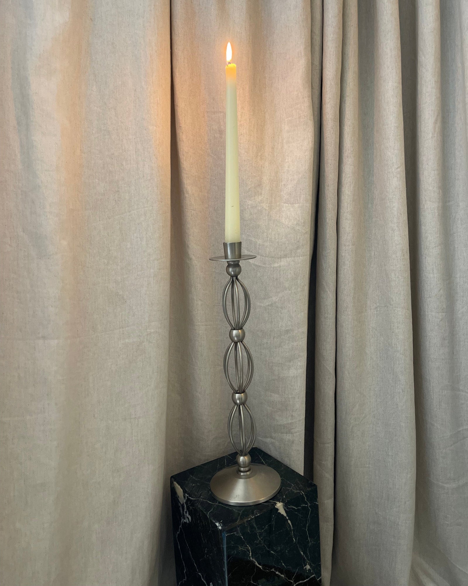 Large Pillar Silvertone Candlestick