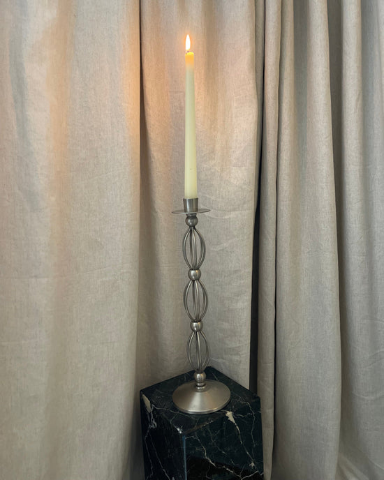 Large Pillar Silvertone Candlestick
