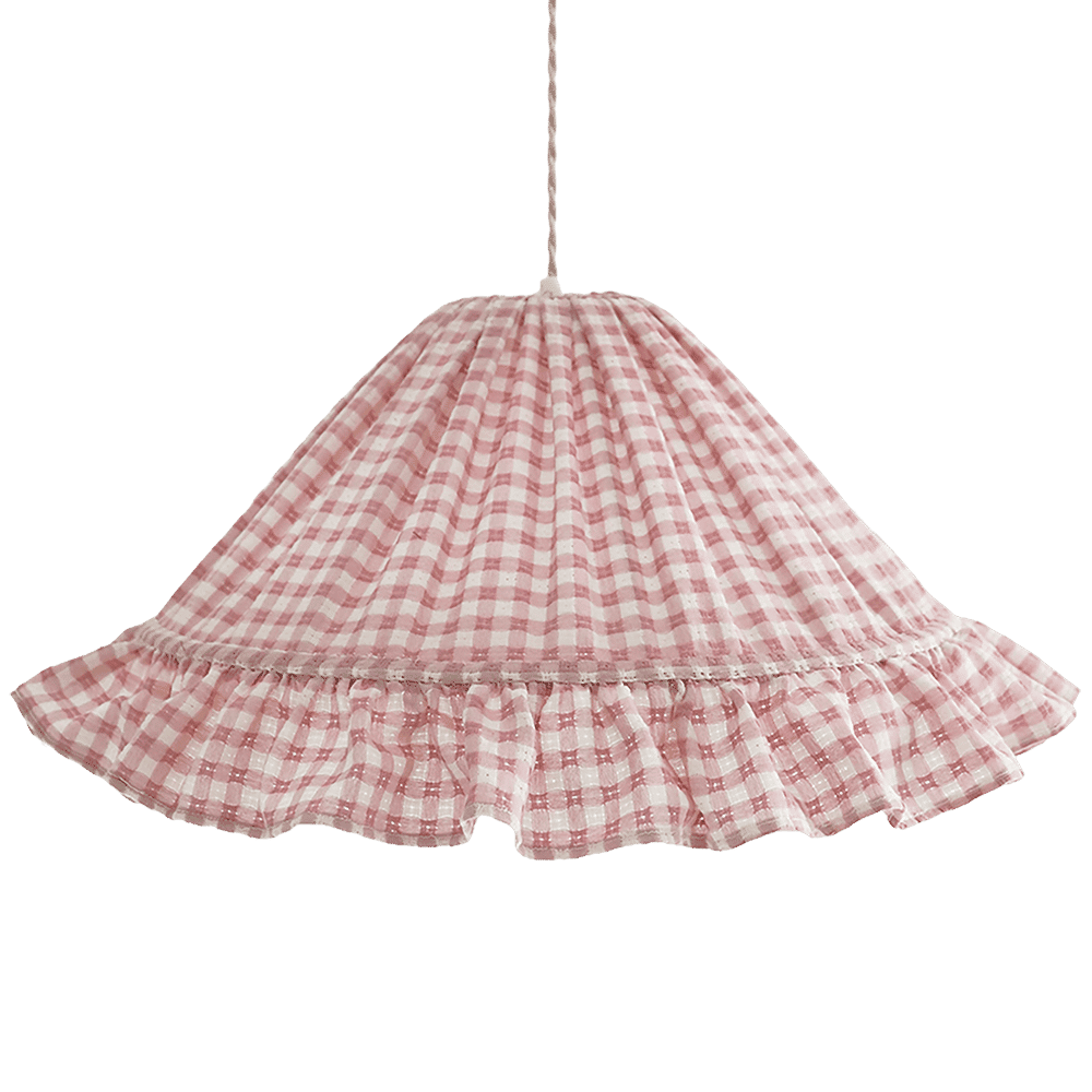Conical Pendant Light With Ruffle Emilia “Petits Carreaux Rose”