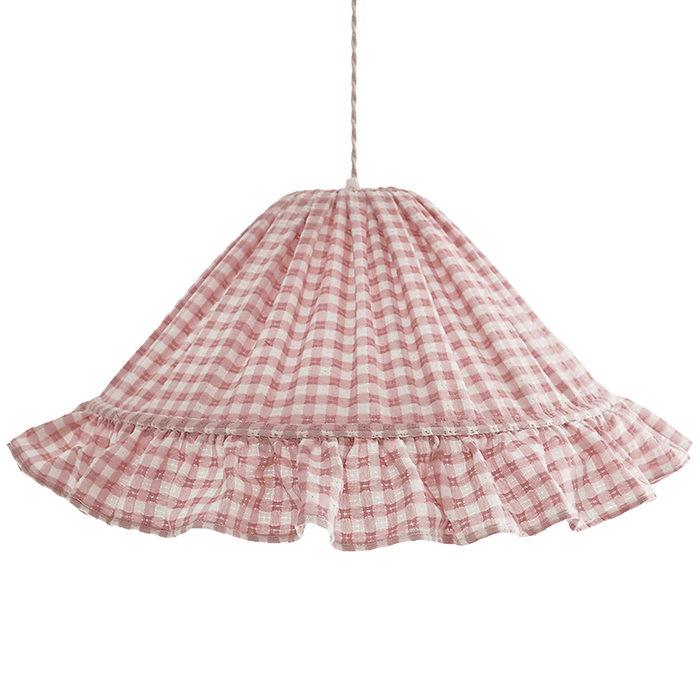 Conical Pendant Light With Ruffle Emilia “Petits Carreaux Rose”