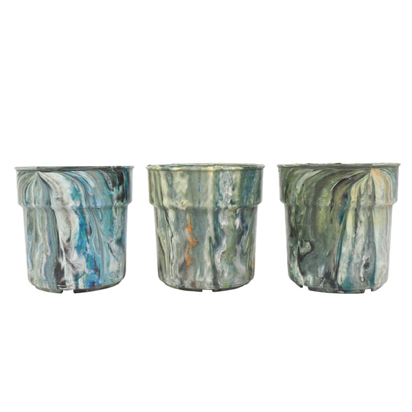 3 Vintage Marbled Plant Pots