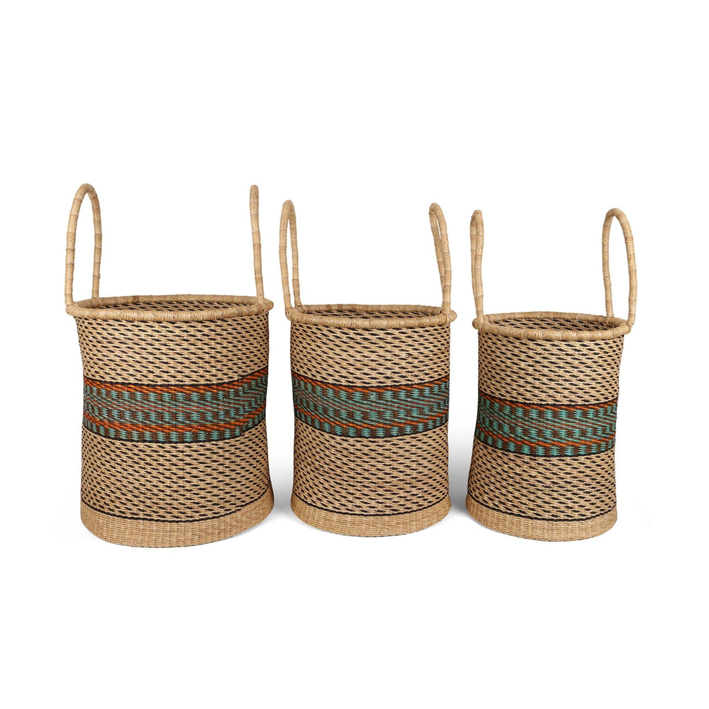 KOBI: Turquoise, Orange and Natural Log or Laundry Basket
