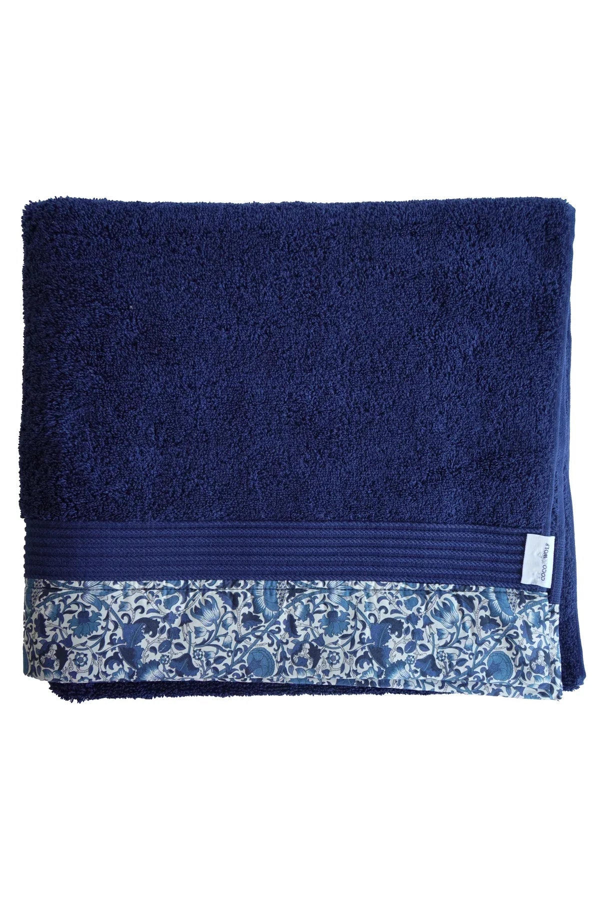 Border Edge Towel made with Liberty Fabric LODDEN NAVY