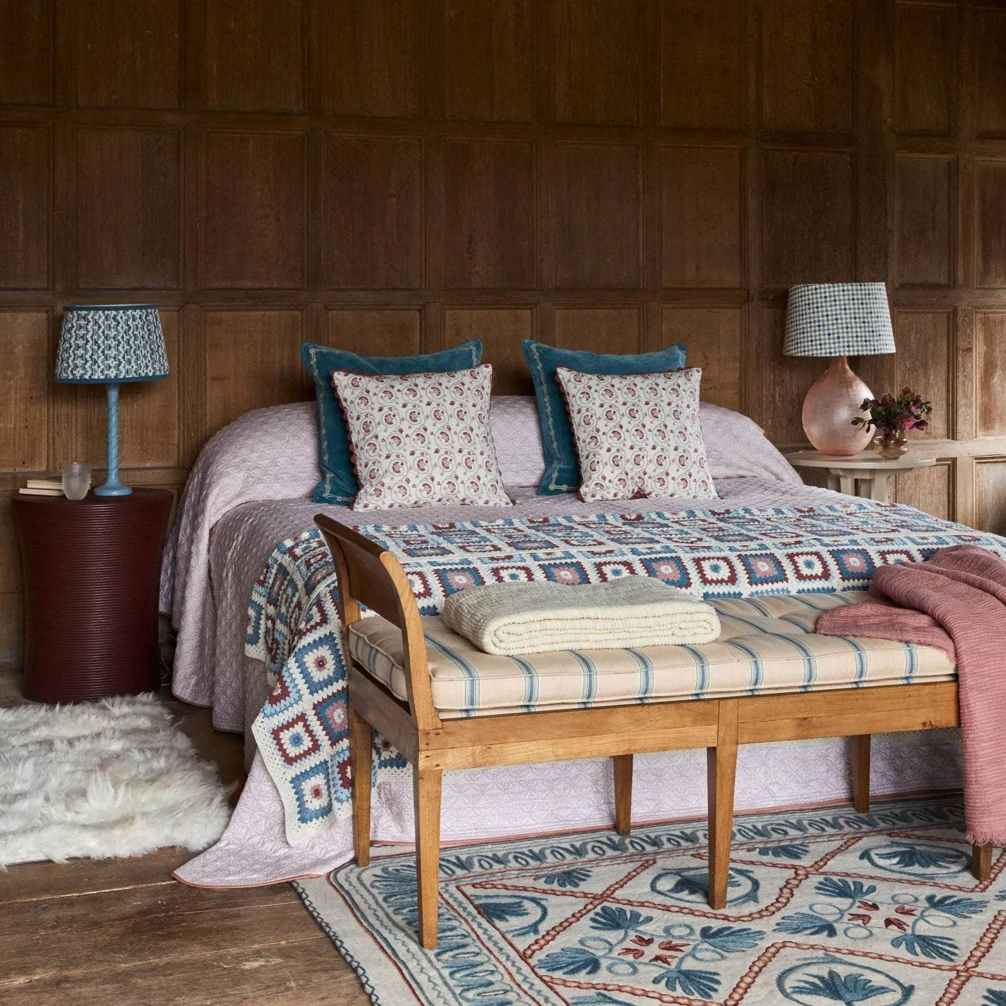 Small Twisted Wooden Table Lamp - Light Blue