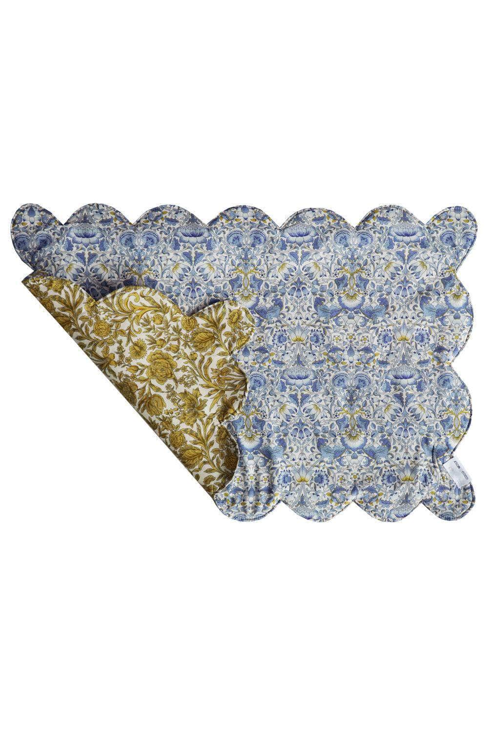 Reversible Scalloped Placemat Made With Liberty Fabric Lodden China Blue & Sambourne Yellow
