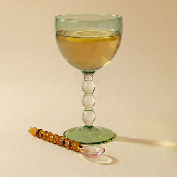 Glass Spoon with Beaded Handle Pink Amber (Set of 4)