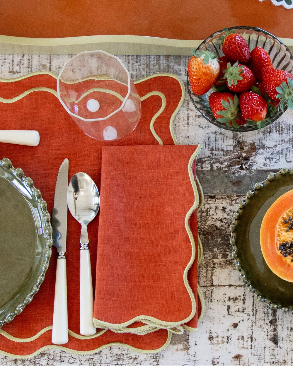 Beja Napkin, Terracotta with Lime Green