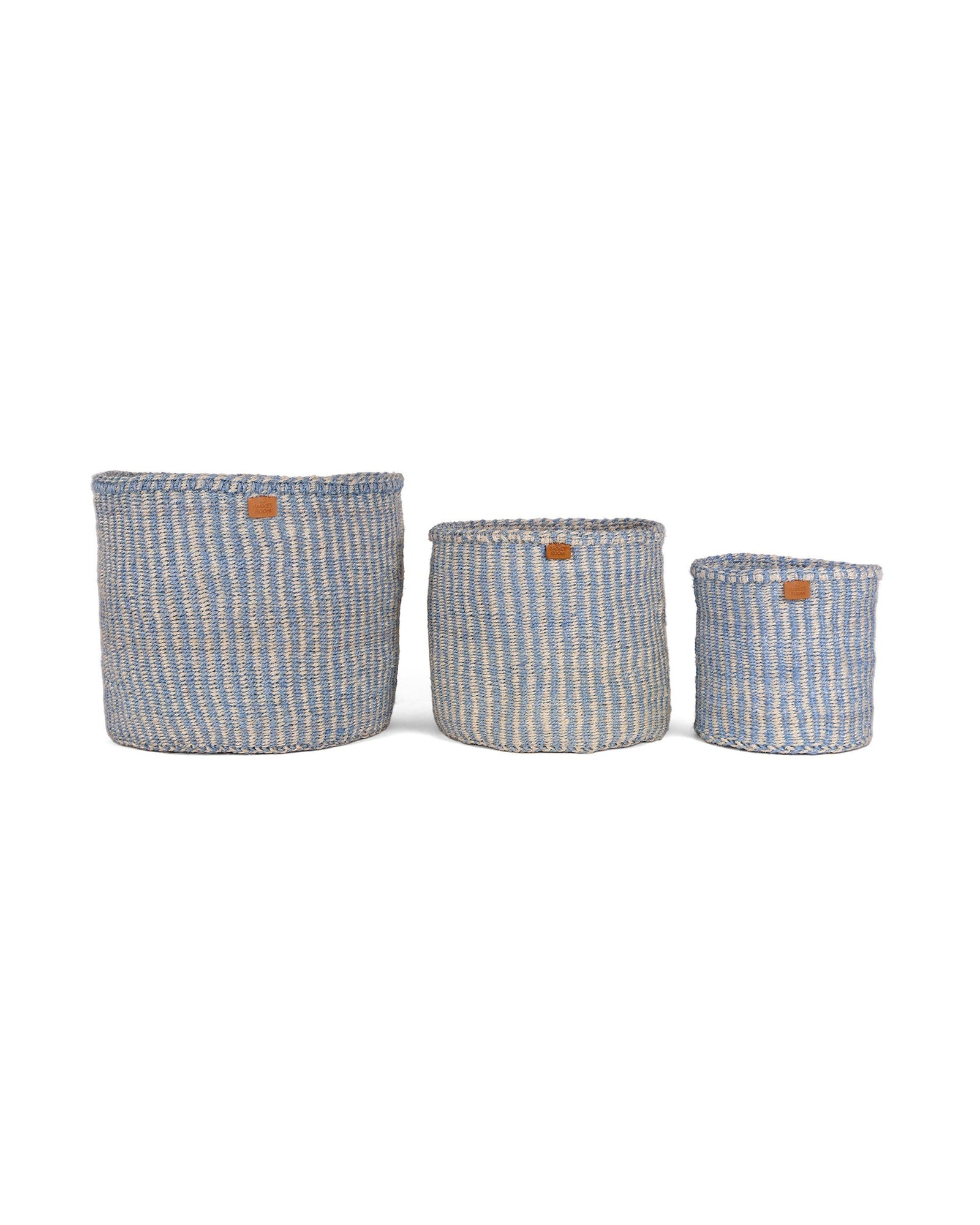 SEMA: Powder Blue and Natural Pinstripe Round Sisal Basket