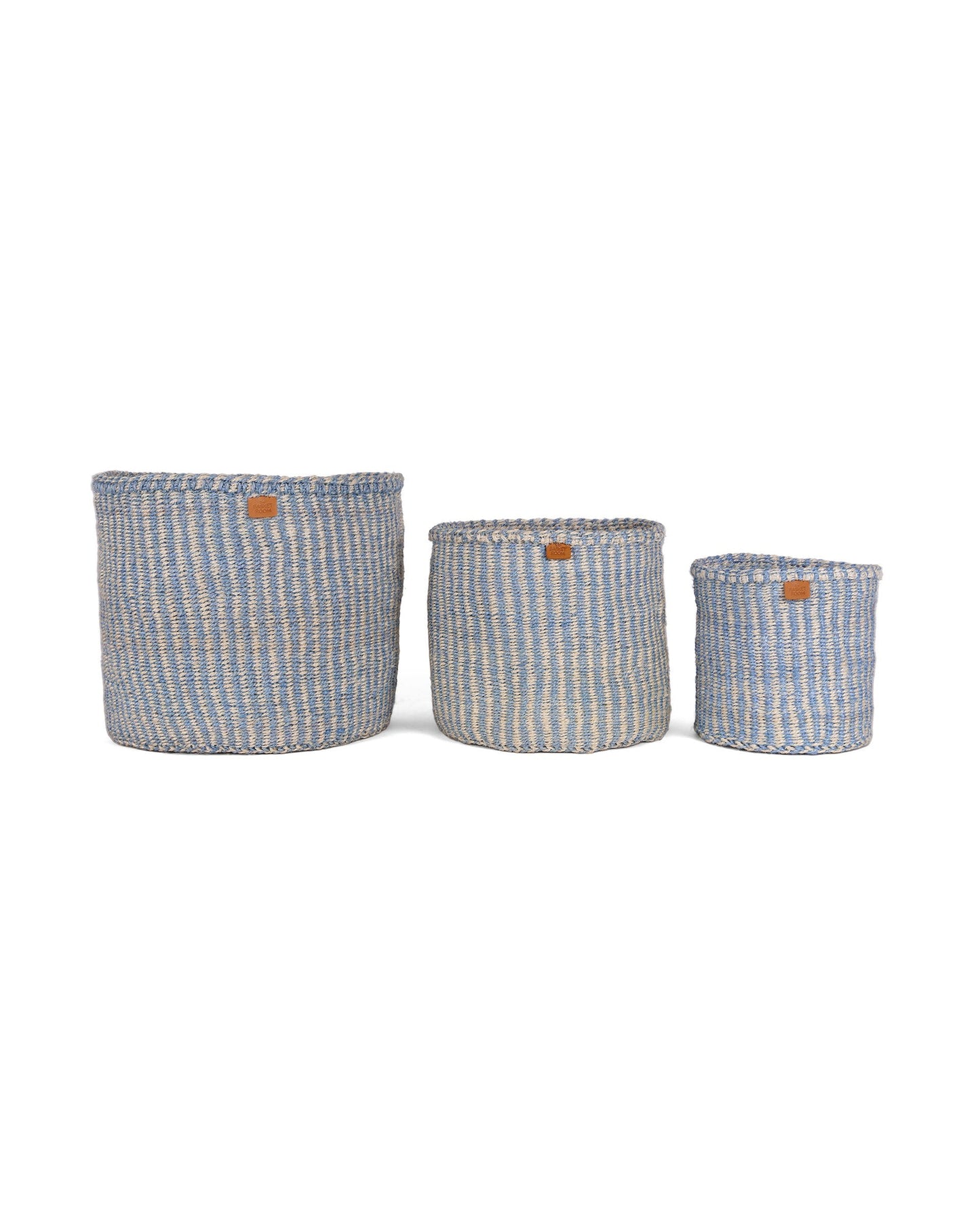 SEMA: Powder Blue and Natural Pinstripe Round Sisal Basket