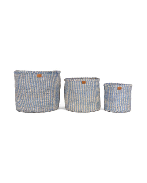 SEMA: Powder Blue and Natural Pinstripe Round Sisal Basket