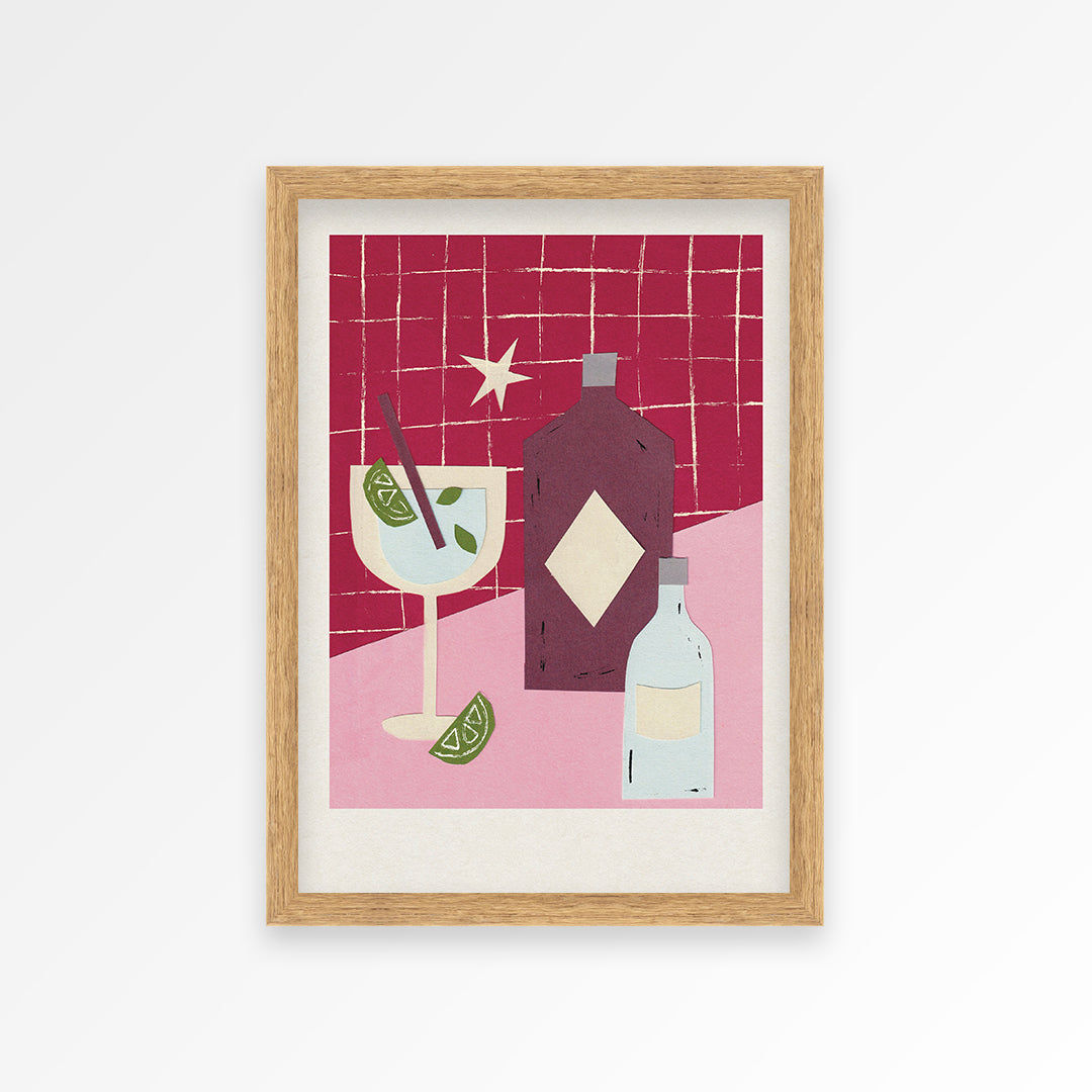 Gin Night Hand Collaged Print