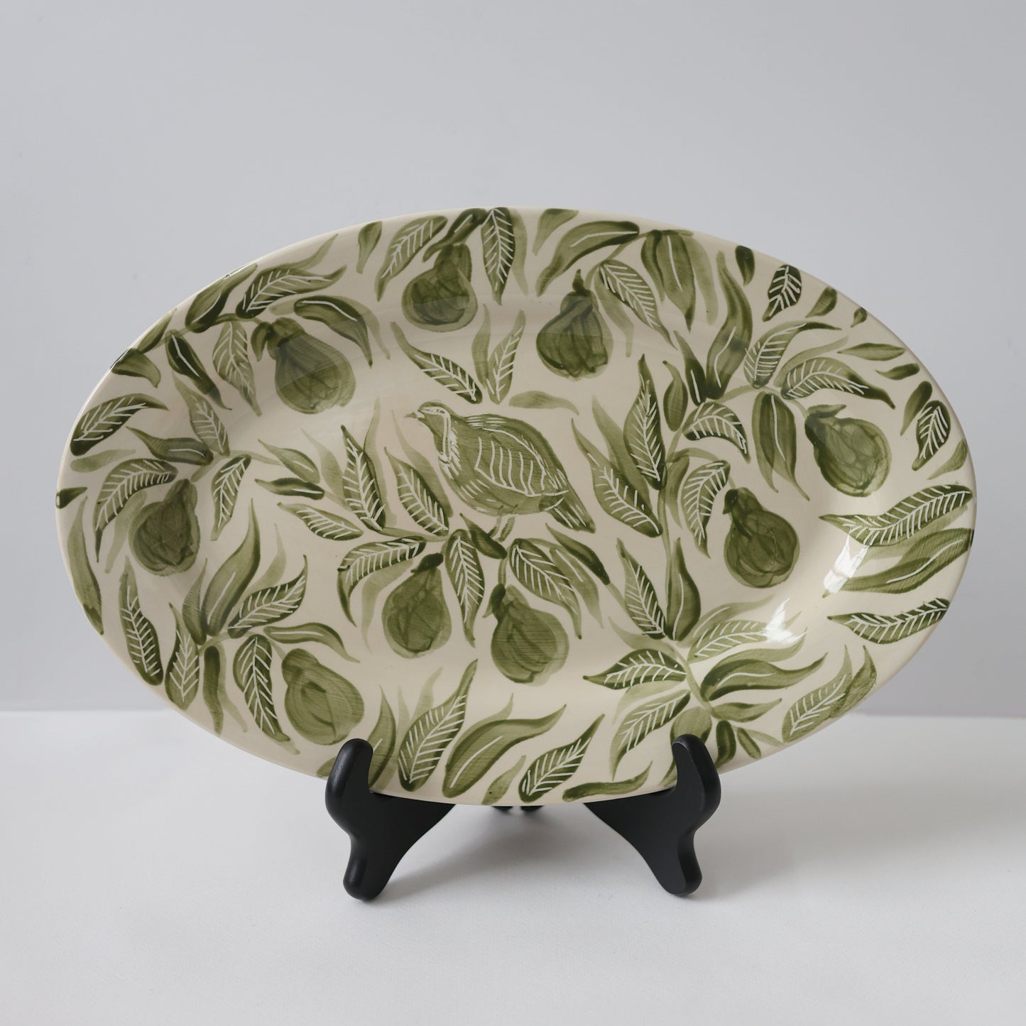 Partridge in a Pear Tree Sgrafitto Hand Painted Platter 04