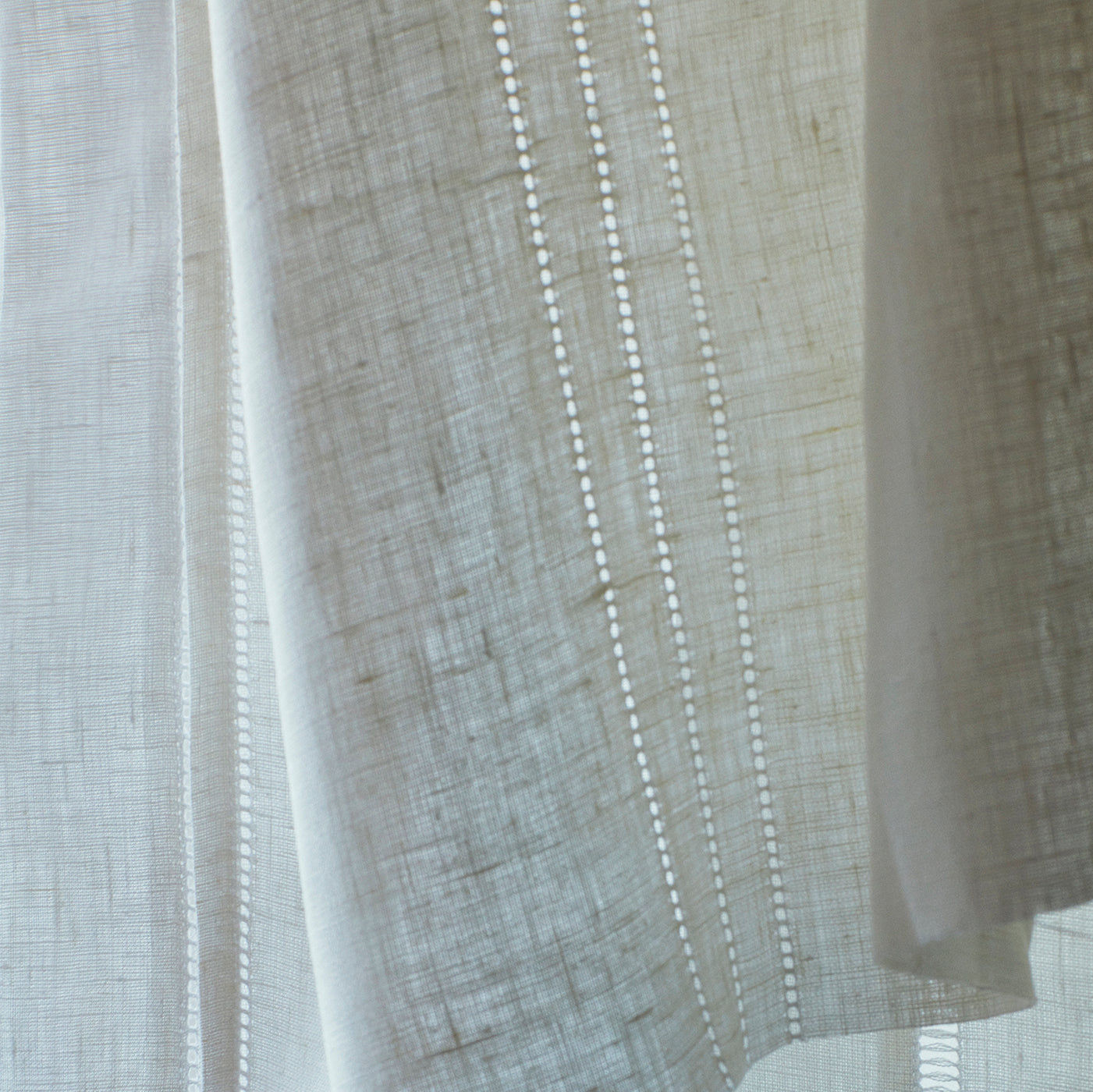 Drawn Thread Curtains - Hemstitch Rows - Ivory White