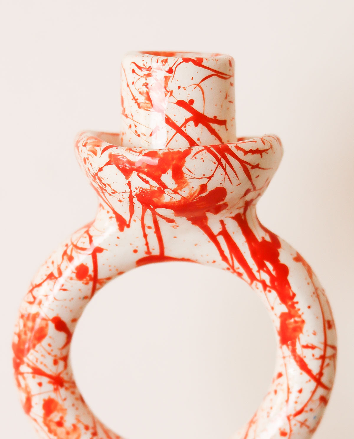 Handmade Ceramic Candlestick Orange Splash