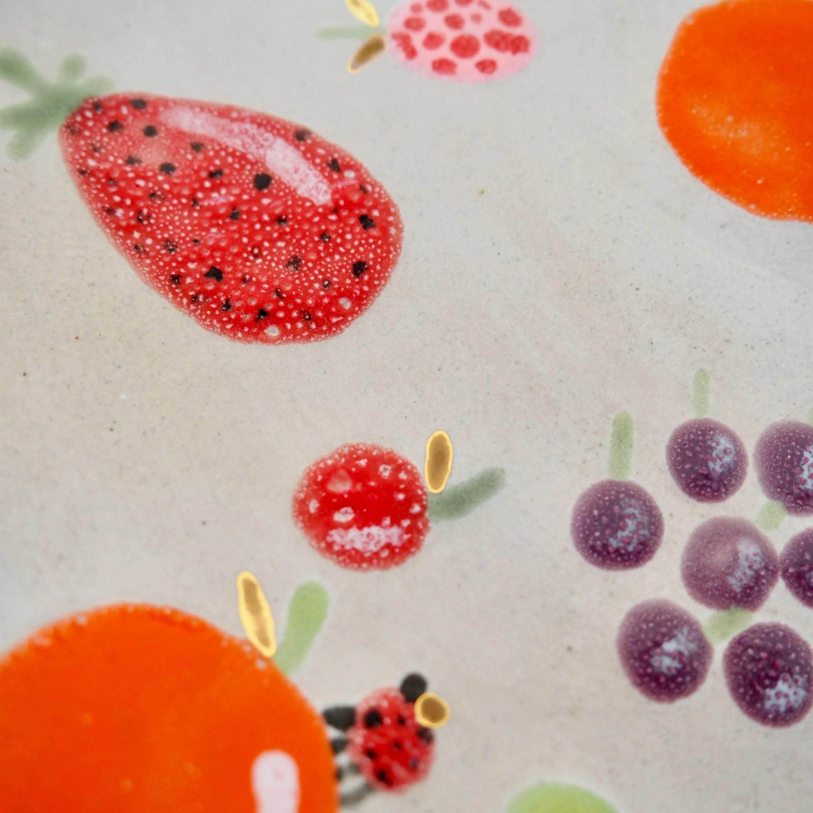 Handmade Large Ceramic Fruit Bowl with Illustrated Fruits