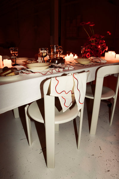 Wavy Napkins Ivory/Red - Set of 2