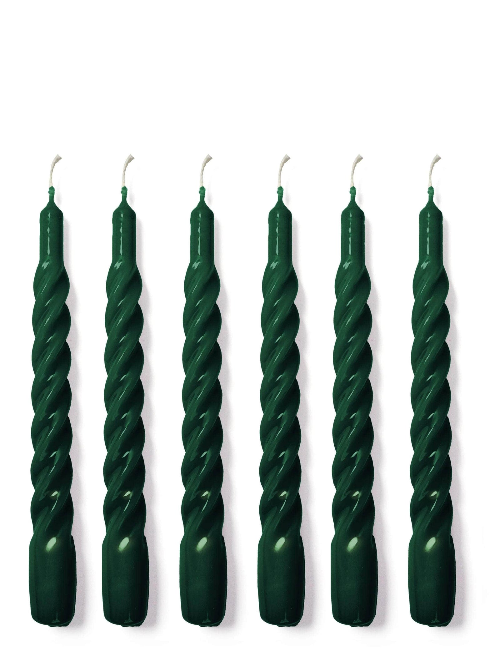 Dark Green Twisted Gloss Candles - Set of 6