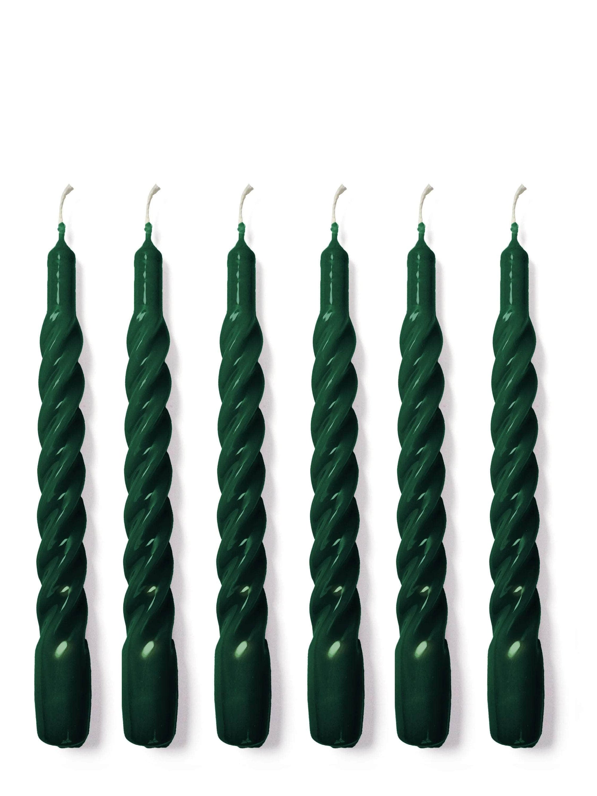 Dark Green Twisted Gloss Candles - Set of 6