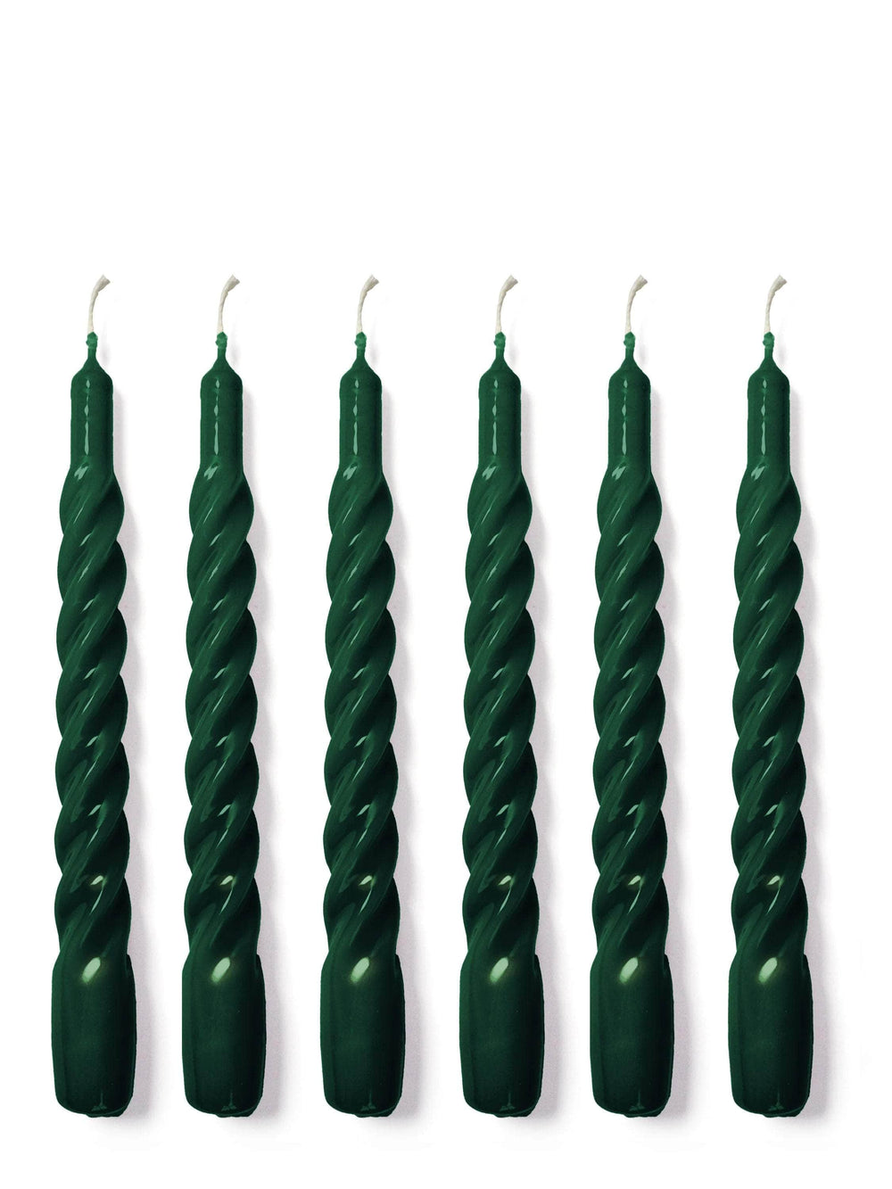Dark Green Twisted Gloss Candles - Set of 6