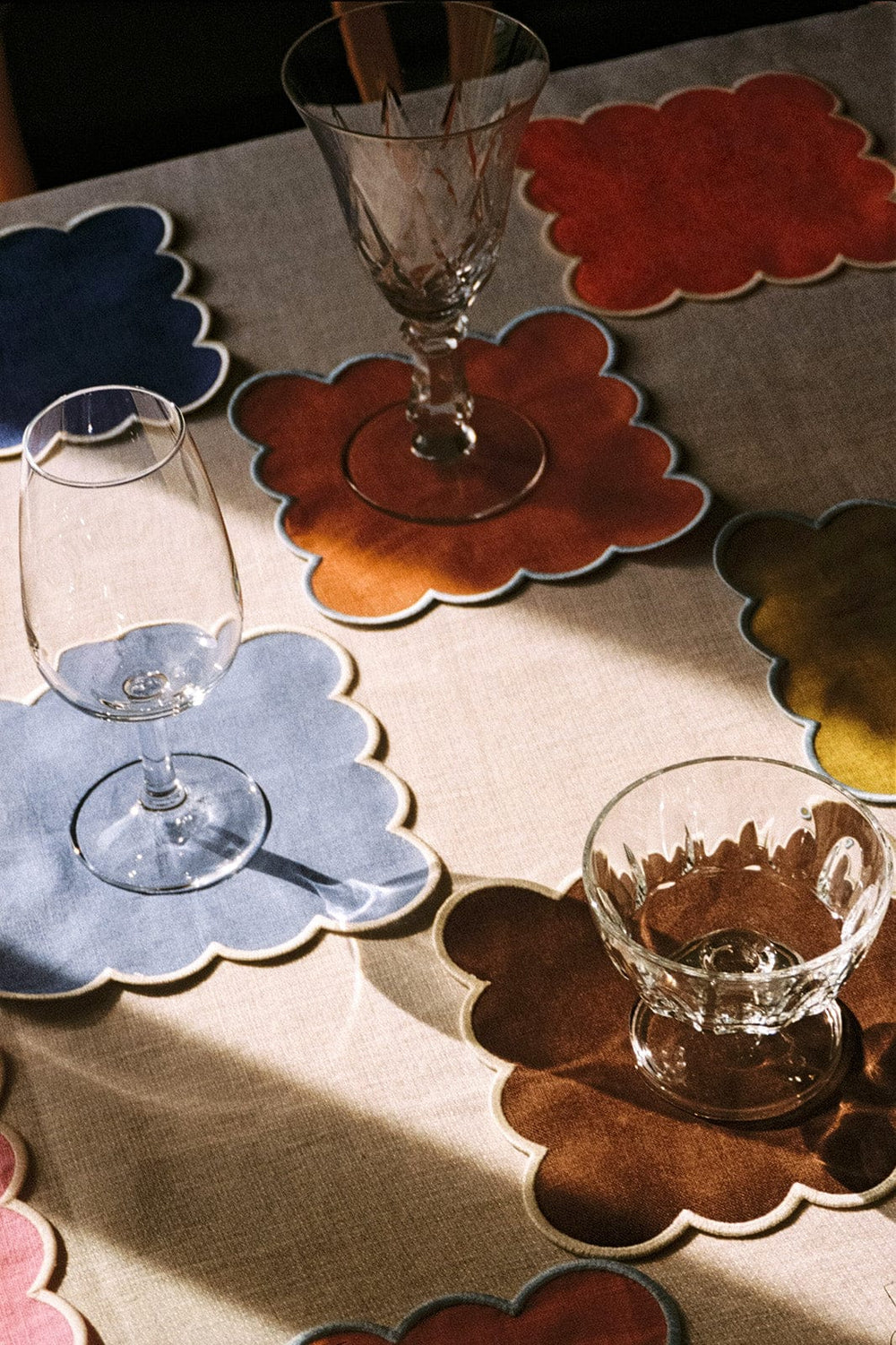 Zero-Waste Scalloped Linen Cocktail Napkins Sky Blue - Set of 4