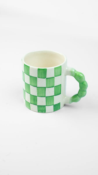 Green Checkered Ceramic Mug, 3x3x3.5 Inches (Set of 2)