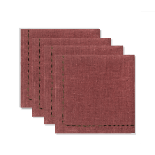 Set of Marsala Napkins with Fern Green Hemstitch