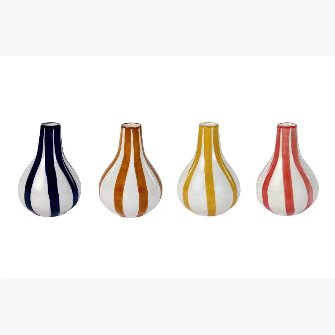 Ceramic Stripe Bud Vase, Red- 3.5 x 3.5 x 4.75 Inches , Set of 2