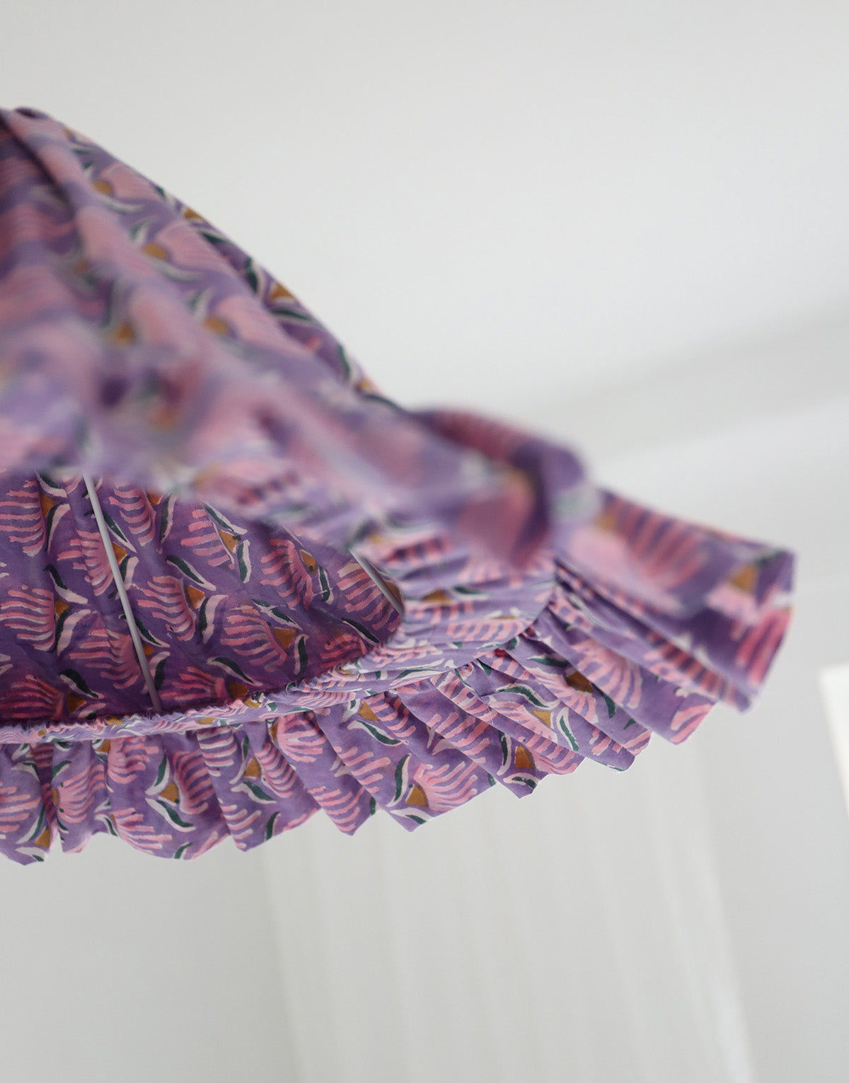 Conical Pendant Light with Emilia Ruffle “Purple Shell Flowers”