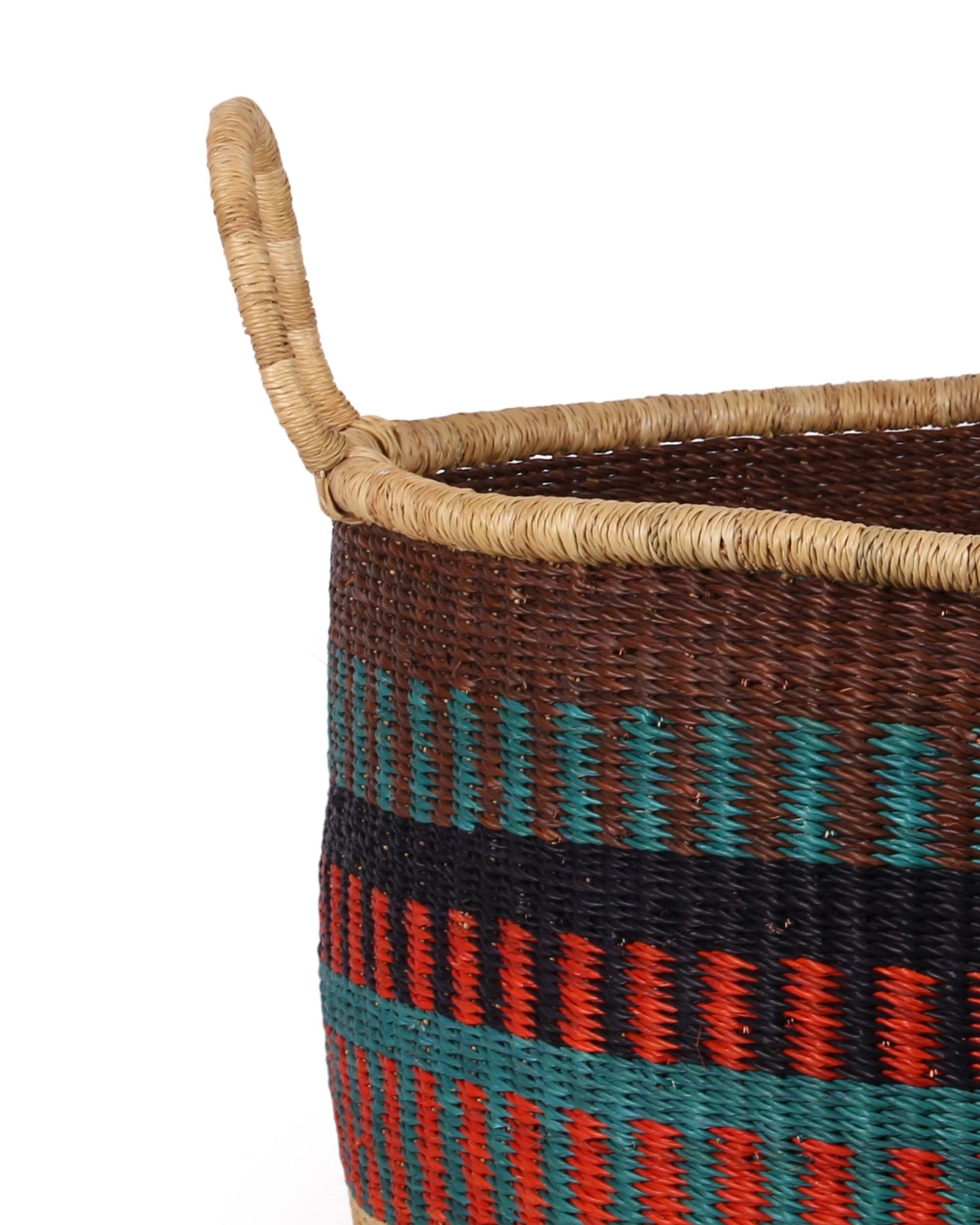 KWESI: Large Orange, Teal and Brown Floor Storage Basket with Handles