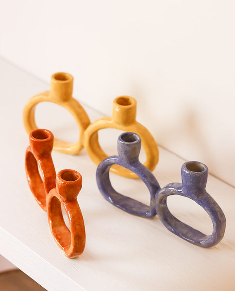 Handmade Ceramic Candle Holder Caramel