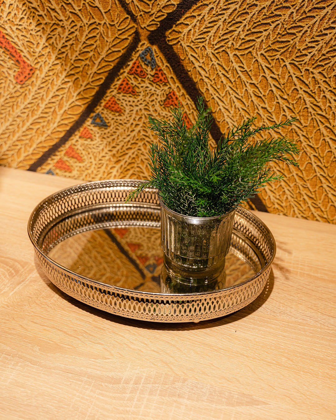 Oval Silver Tray with Mirror 29x19cm