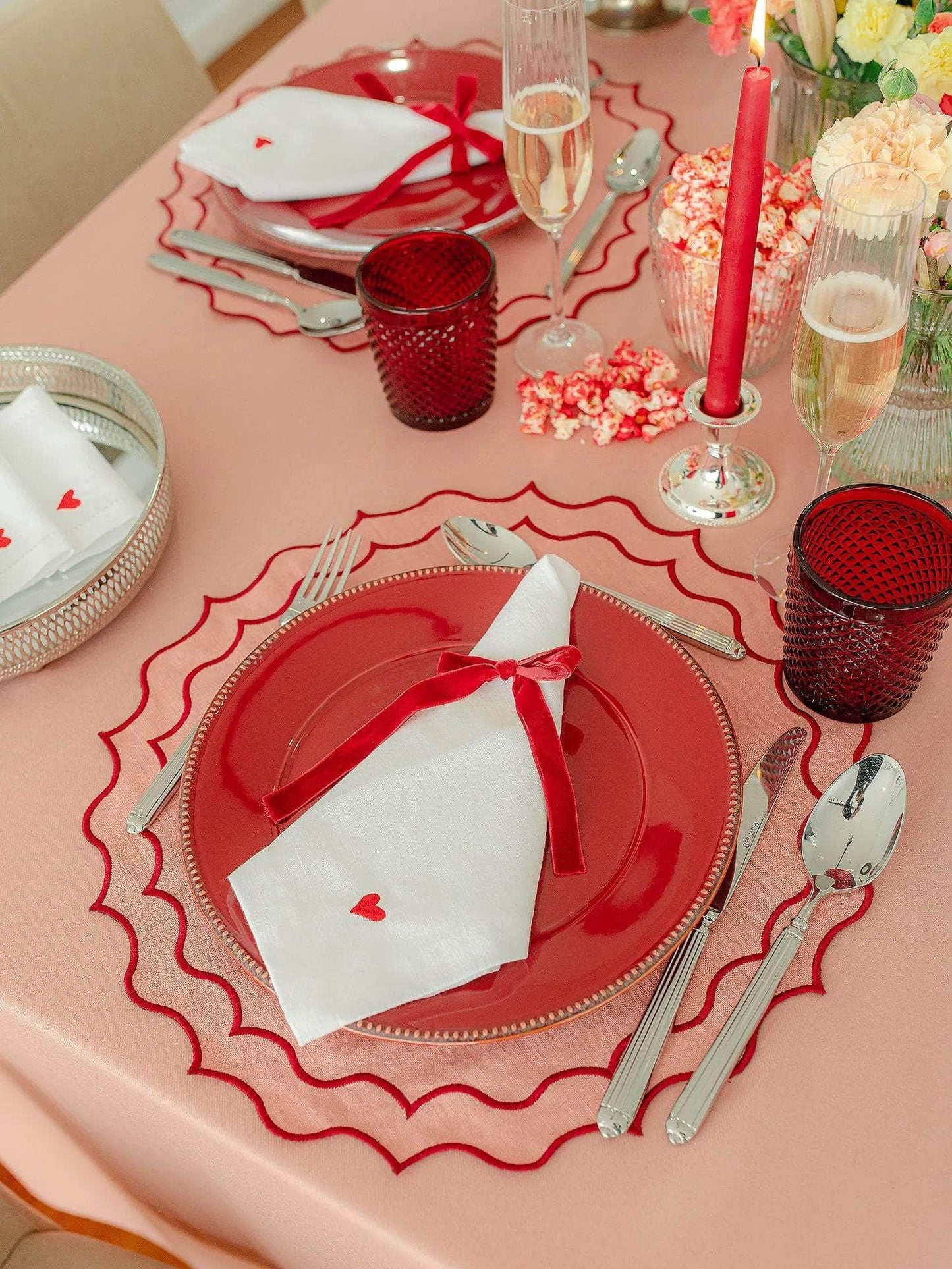 Navy Placemat, Peach Pink with Red