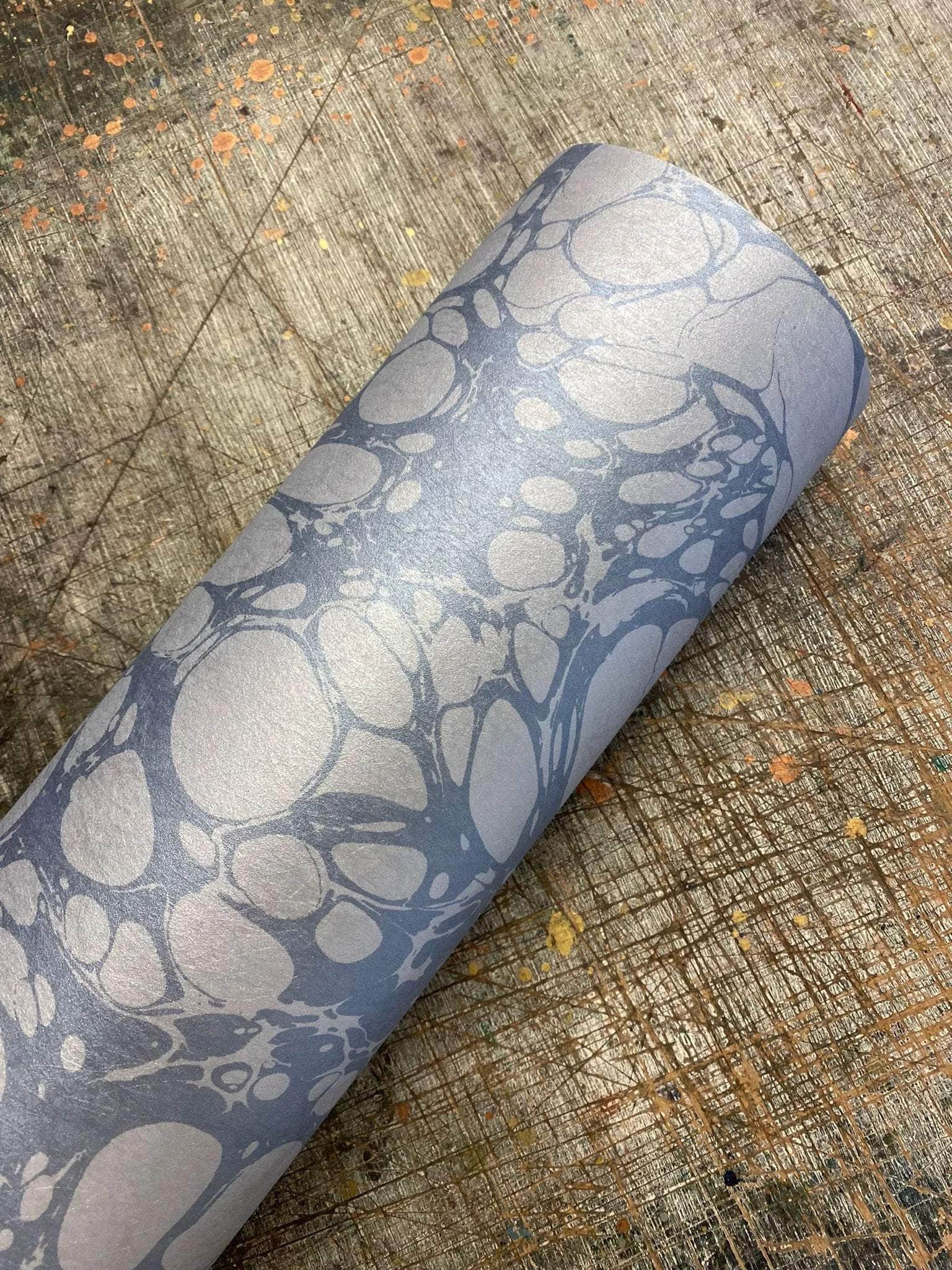 Marbled Wallpaper - 'Moucheté' - Col: Sea Holly - Mica Coated Non-Woven