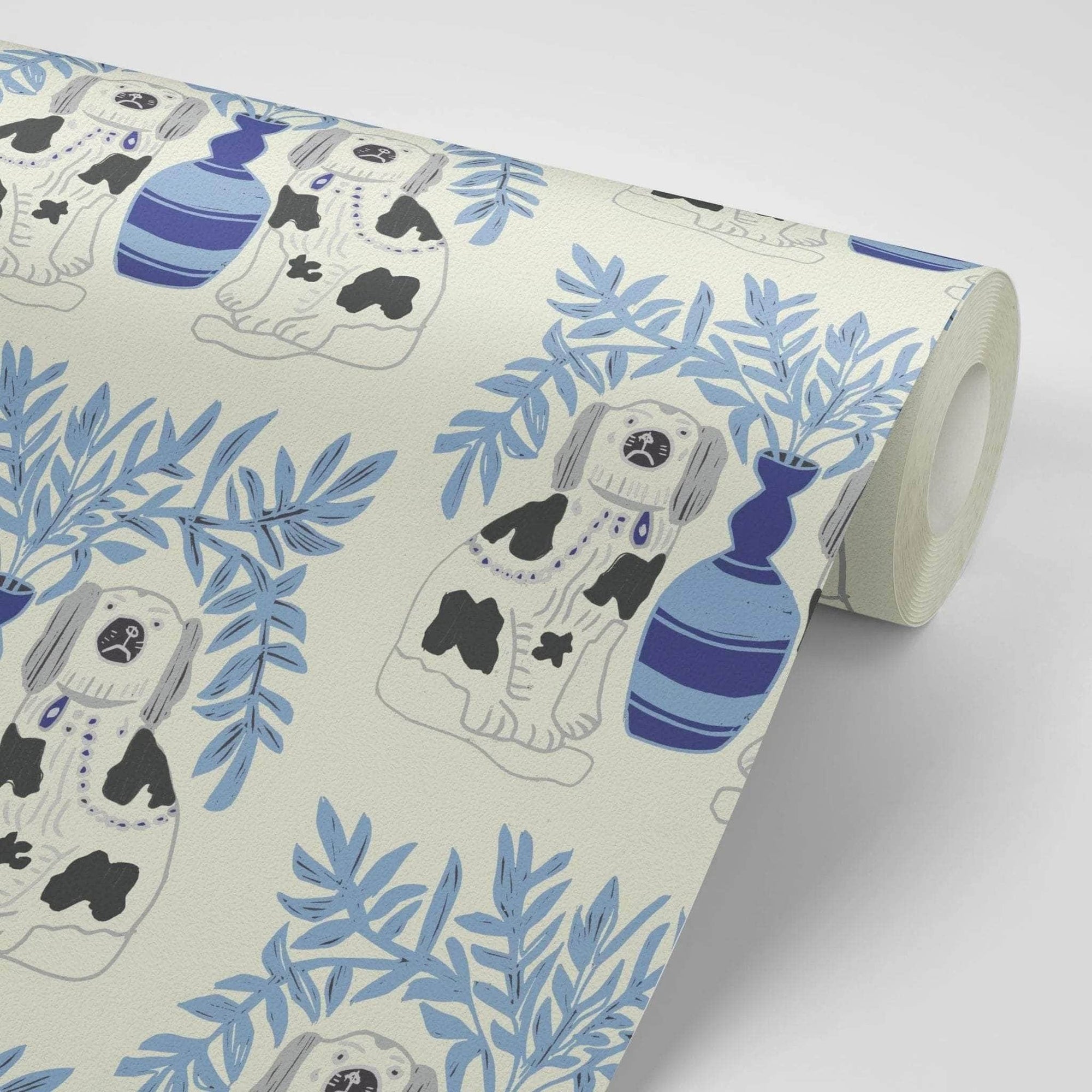 Pair of Dogs Wallpaper - Delft Blue