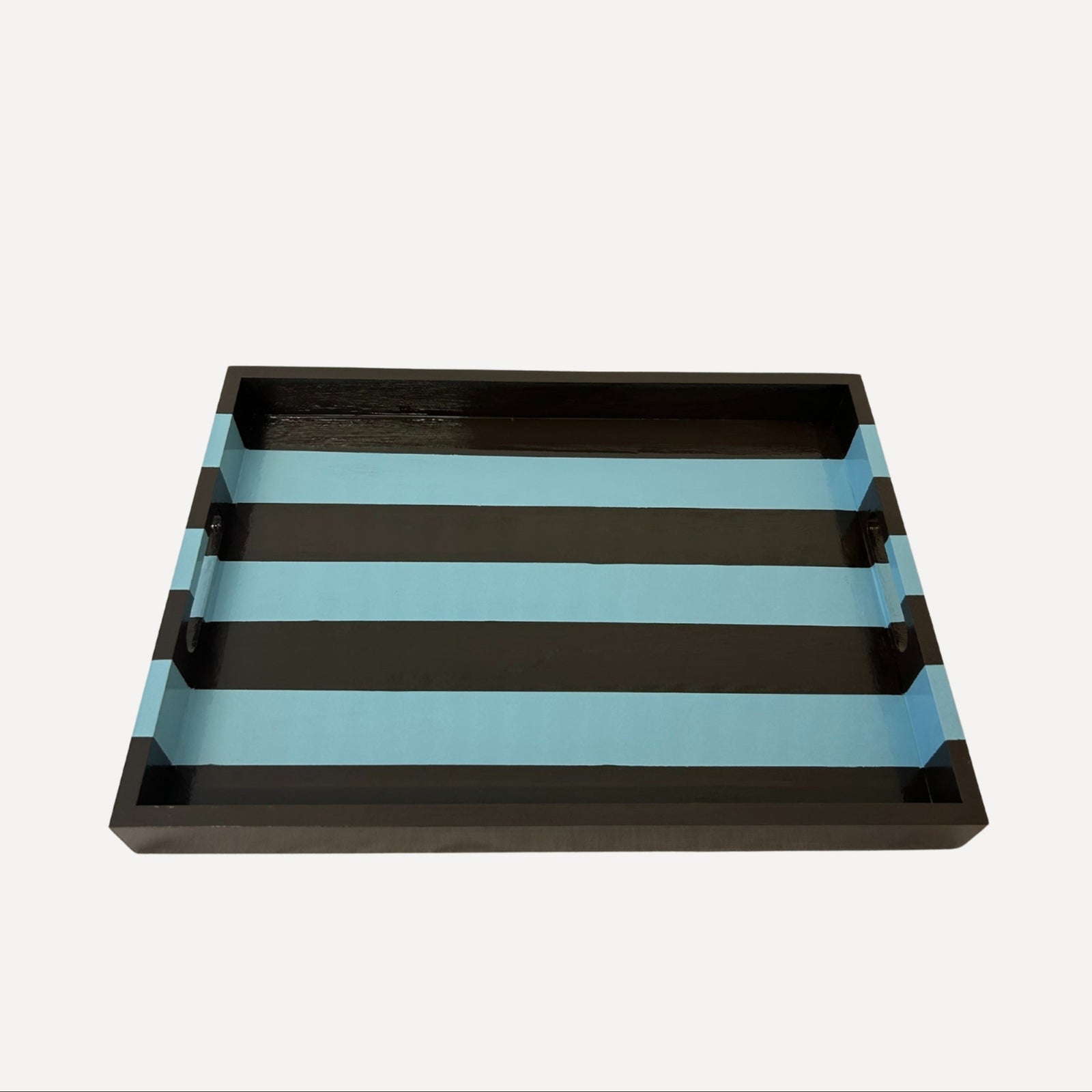 Brown and Blue Striped Decorative Tray with Handles