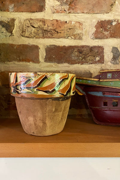 Vintage Off White Marbled Planter