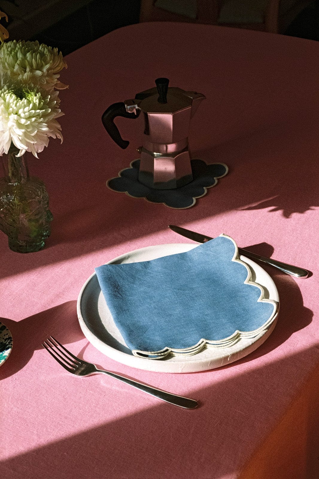 Zero-Waste Scalloped Linen Napkins Poppy Blue - Set of 2