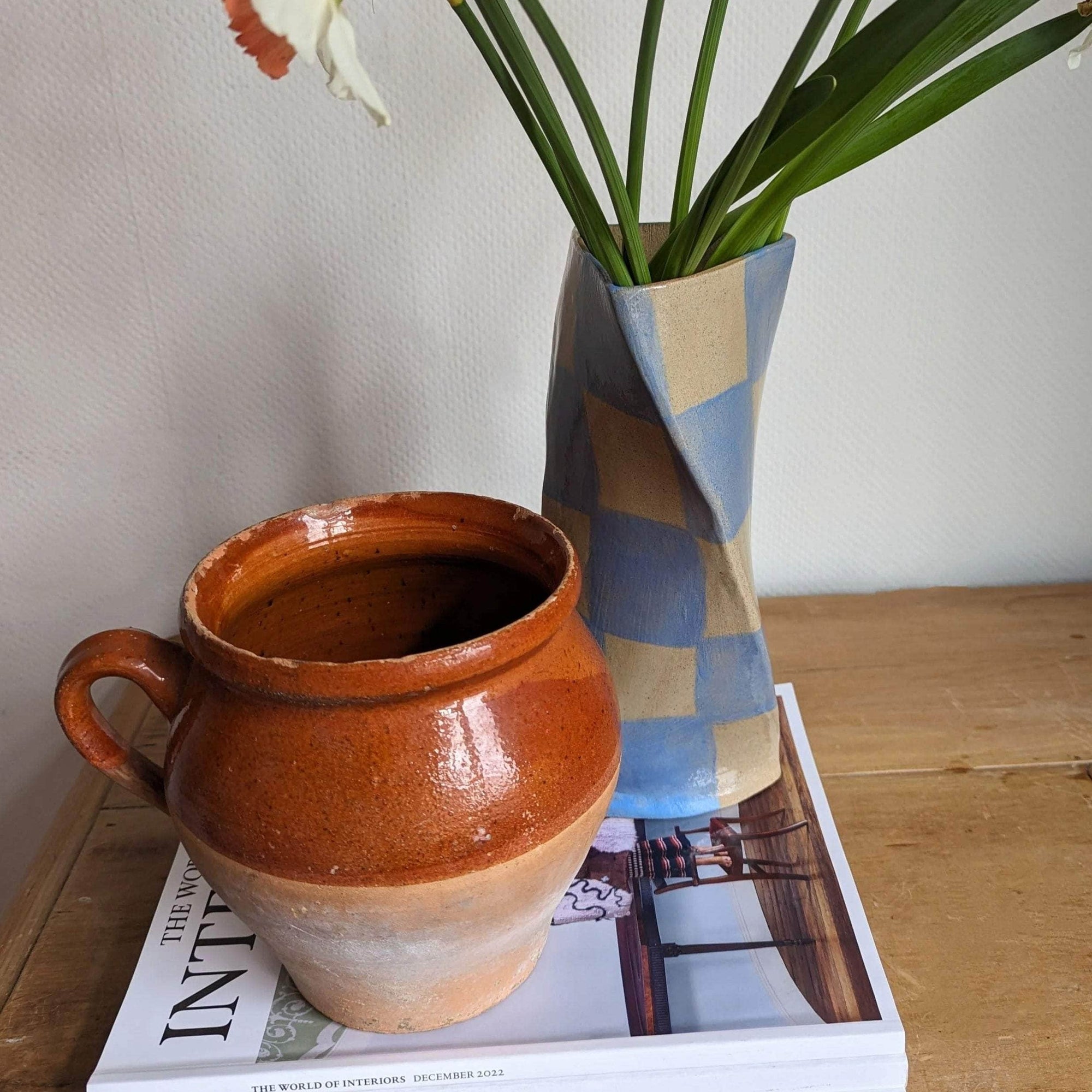 Baby Blue Check Twist Vase