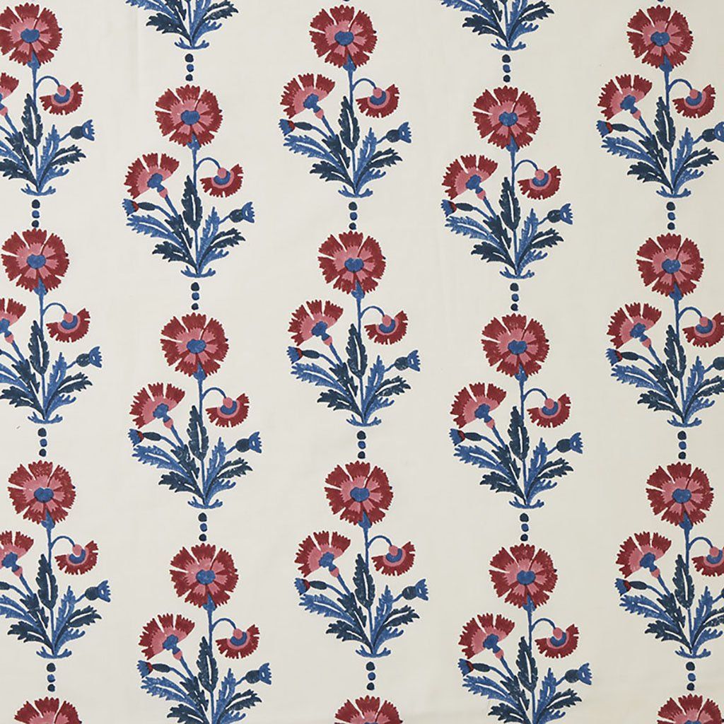 Dianthus Block Printed Fabric Cotton Indigo/Iron