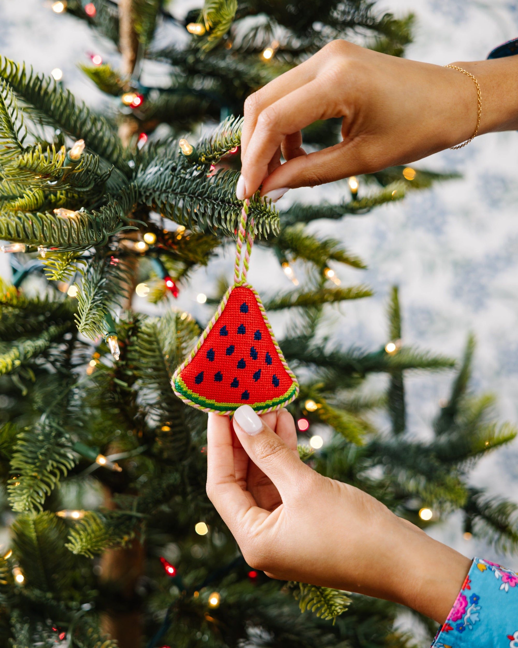 Needlepoint Icon Ornament - Watermelon