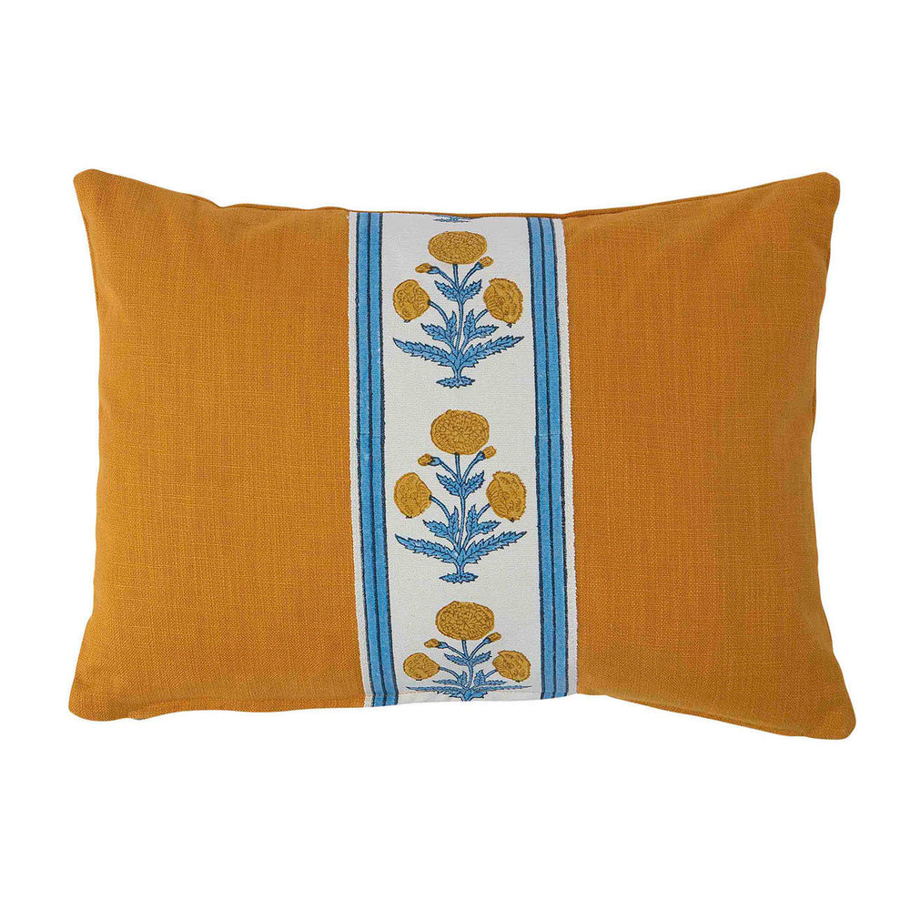 Cushion Turmeric Cotton with Poppy Blue/Yellow Tape