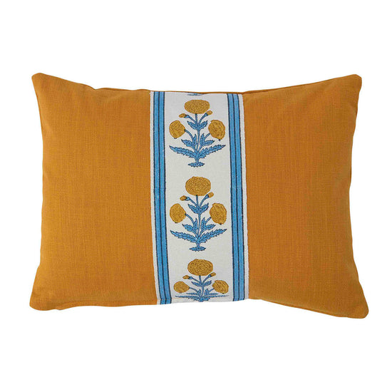 Cushion Turmeric Cotton with Poppy Blue/Yellow Tape