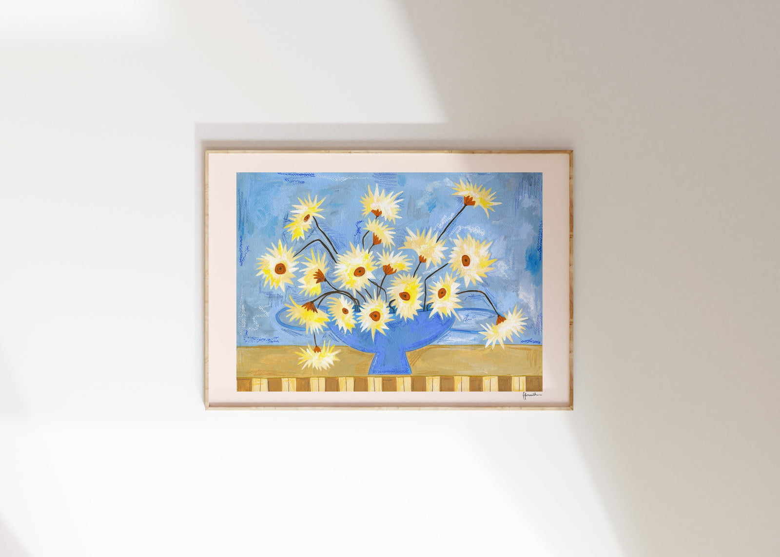 Spiky Gerberas in Blue Vase Print