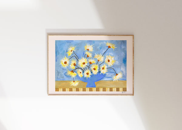 Spiky Gerberas in Blue Vase Print
